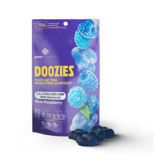 Doozies Blue Raspberry THC CBD CBN gummies with melatonin for sleep and relaxation