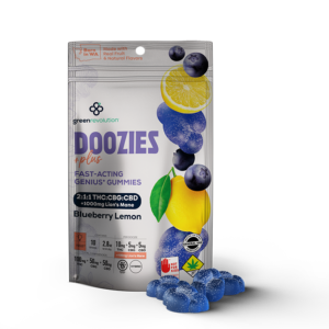 Doozies Plus Blueberry Lemon THC CBG CBD gummies with Lion’s Mane – vegan edibles for focus and clarity