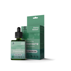 Bottle of Water-Based Tincture Extra Relief 30:2:1 CBD:THC:CBC