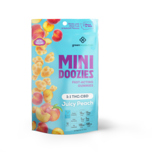 Mini Doozies Juicy Peach 1:1 CBD THC Gummies – vegan edibles shipped USA & worldwide